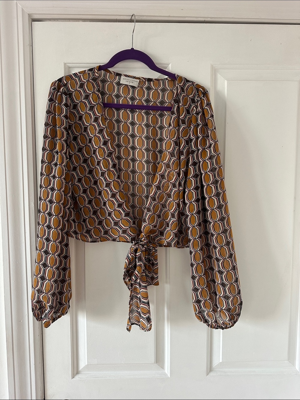 Dress Forum Geometric Tie-Front Blouse - Mustard & Black